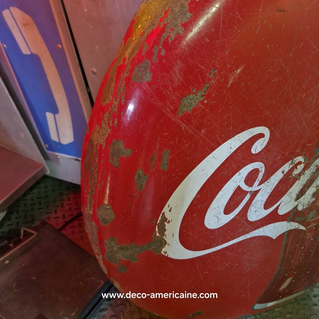 "bouton" vintage de la marque coca cola 90cm enseigne emaillée authentique de collection