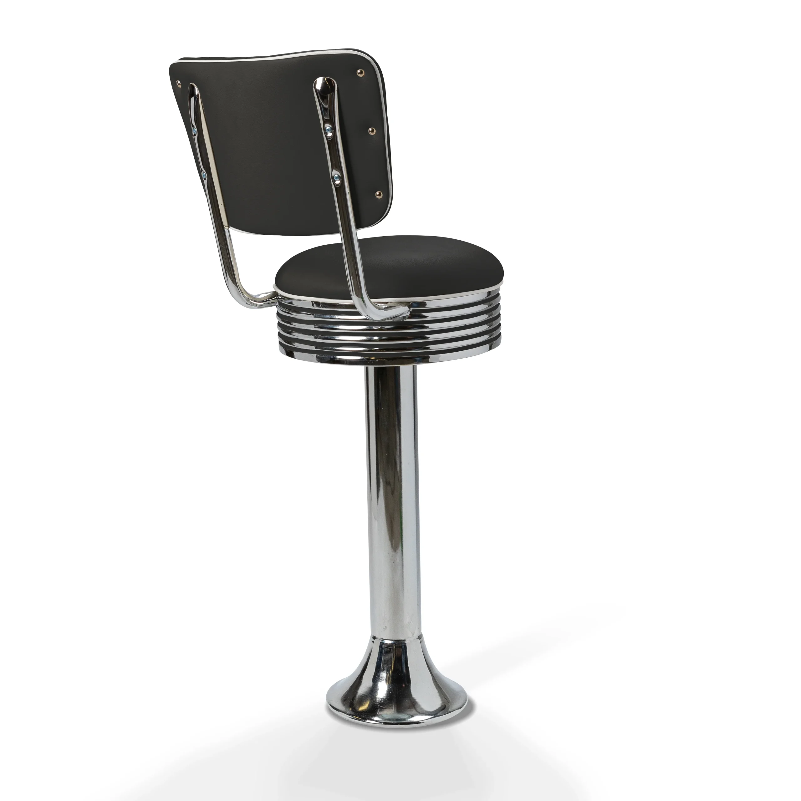 tabouret de diner américain bi colore 50's avec cadre chromé (8 coloris disponibles) fixe au sol