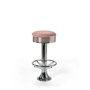 tabouret de diner américain bi colore 50's avec cadre chromé (8 coloris disponibles) fixe au sol et repose pieds
