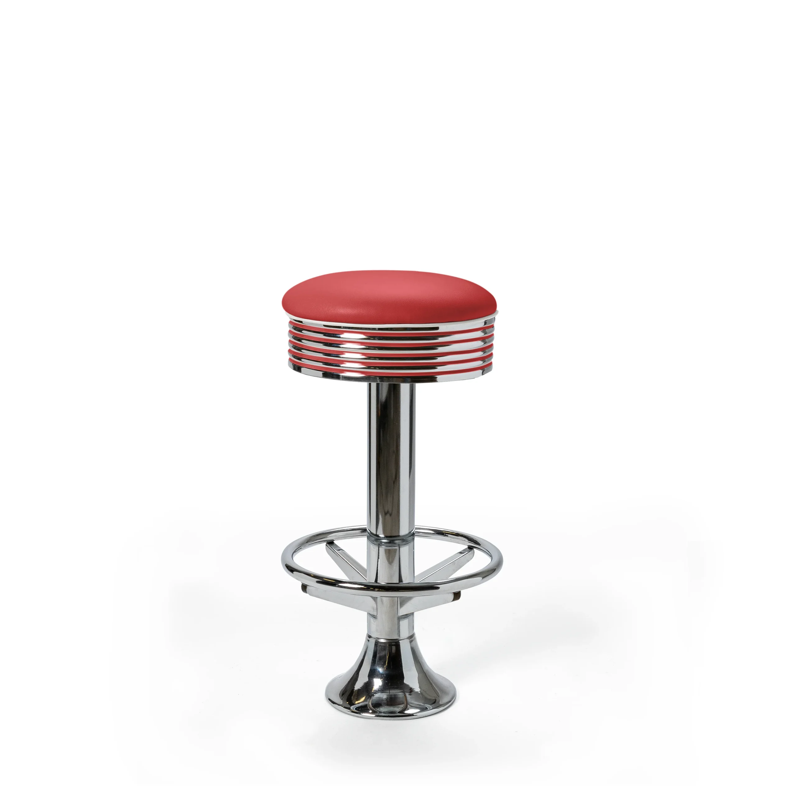 tabouret de diner américain bi colore 50's avec cadre chromé (8 coloris disponibles) fixe au sol et repose pieds