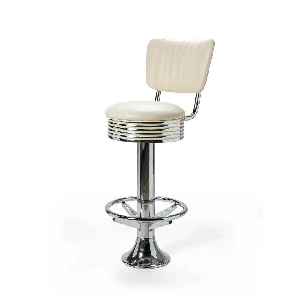 tabouret de diner américain bi colore 50's avec cadre chromé (8 coloris disponibles) fixe au sol et repose pieds