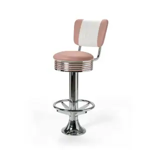 tabouret de diner américain bi colore 50's avec cadre chromé (8 coloris disponibles) fixe au sol et repose pieds