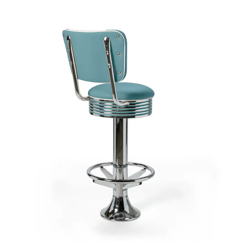 tabouret de diner américain bi colore 50's avec cadre chromé (8 coloris disponibles) fixe au sol et repose pieds