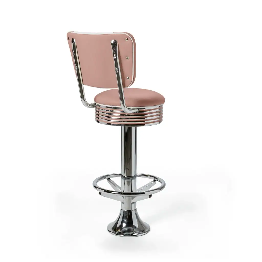 tabouret de diner américain bi colore 50's avec cadre chromé (8 coloris disponibles) fixe au sol et repose pieds