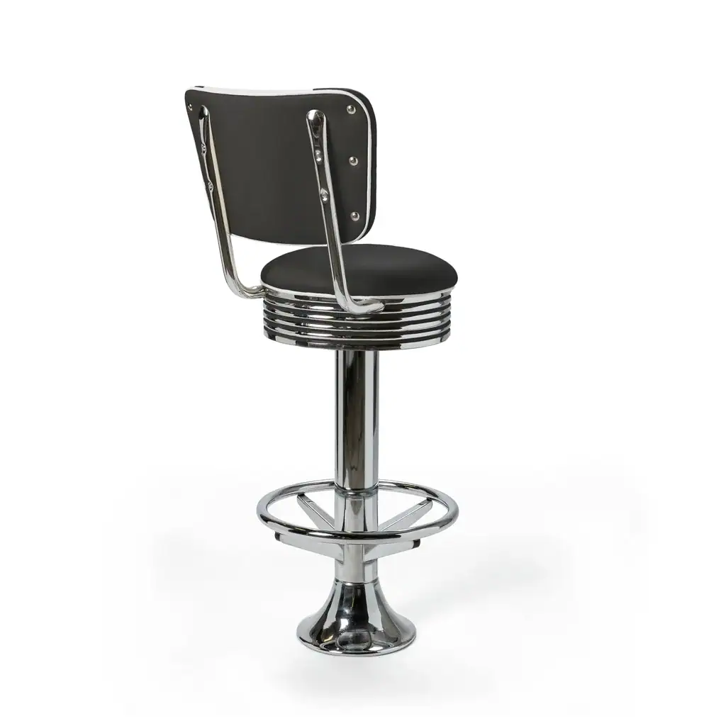 tabouret de diner américain bi colore 50's avec cadre chromé (8 coloris disponibles) fixe au sol et repose pieds