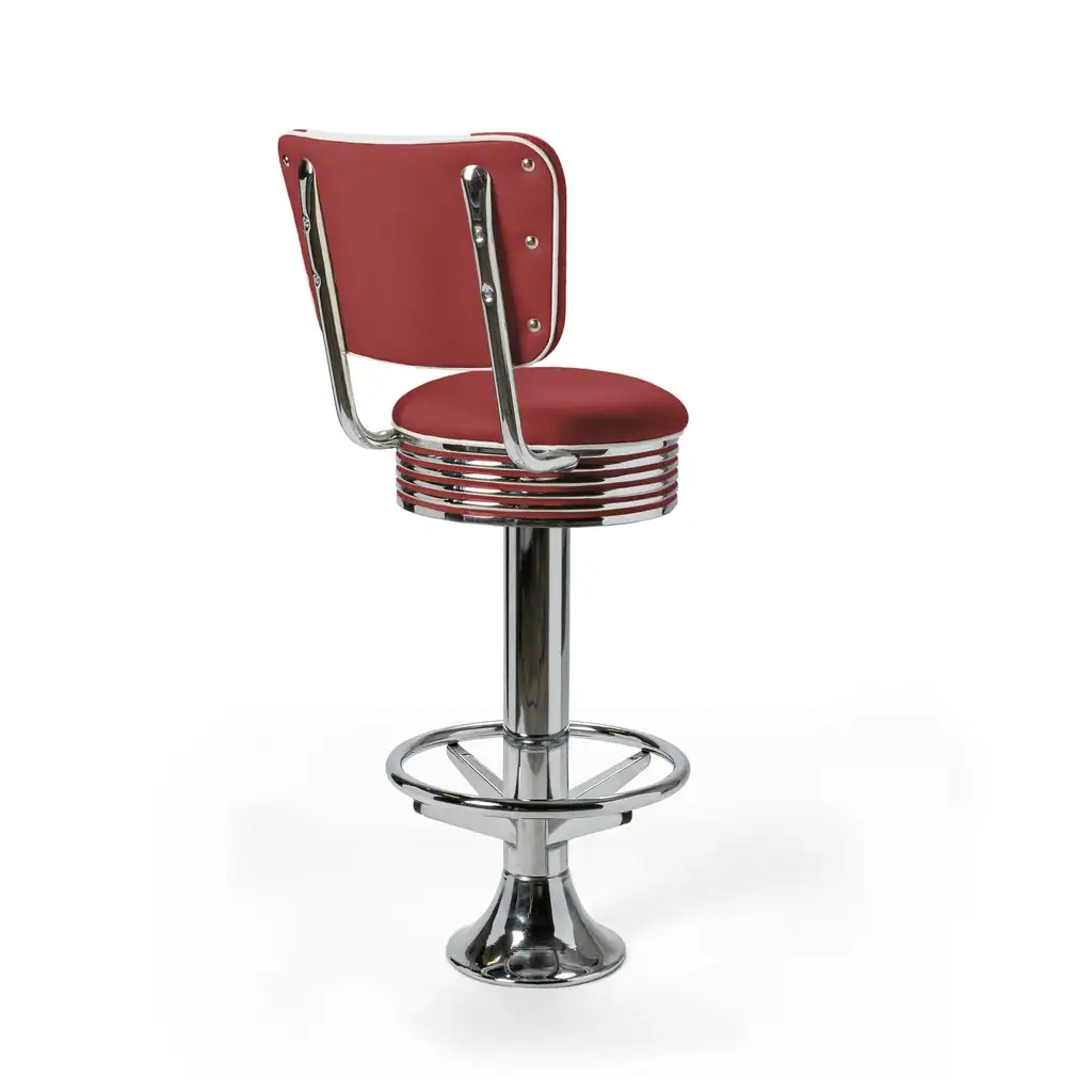 tabouret de diner américain bi colore 50's avec cadre chromé (8 coloris disponibles) fixe au sol et repose pieds