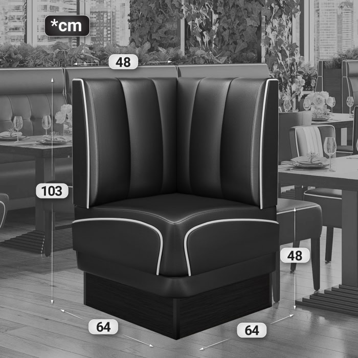 banquette de diner américain avec socle noir unicolore (3 coloris disponibles et 6 largeurs disponibles)