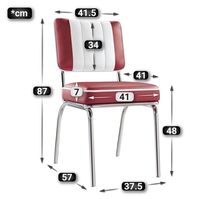 chaise de diner américain bi colore 50's avec cadre chromé (3 coloris disponibles) american diner