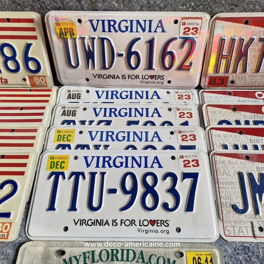 lot de 20 plaques d'immatriculation américaines authentiques south dakota, virginia, ohio, florida