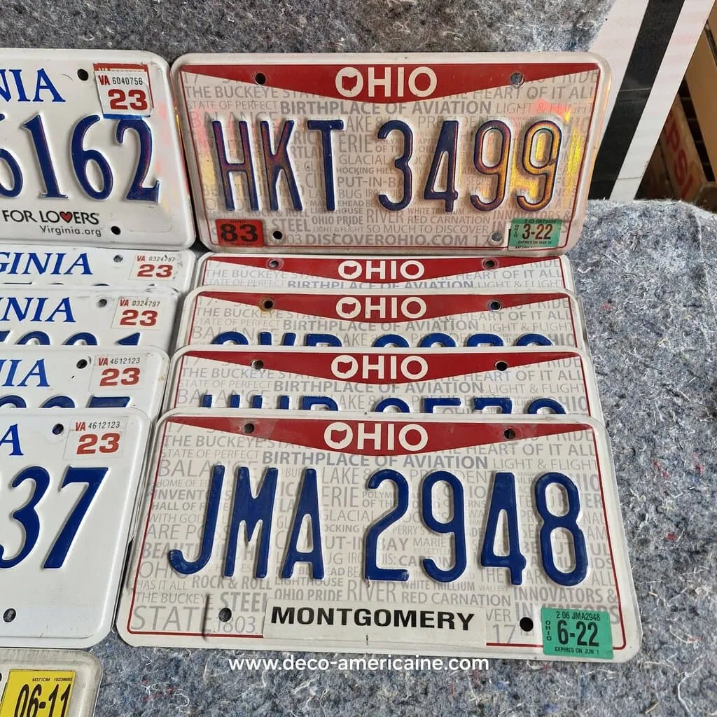 lot de 20 plaques d'immatriculation américaines authentiques south dakota, virginia, ohio, florida