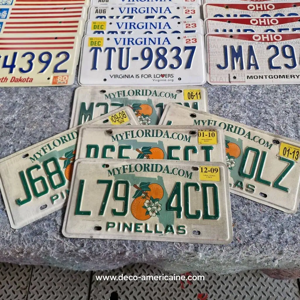 lot de 20 plaques d'immatriculation américaines authentiques south dakota, virginia, ohio, florida