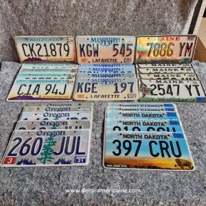 lot de 25 plaques d'immatriculation américaines authentiques arizona, mississippi, maine, oregon, north dakota