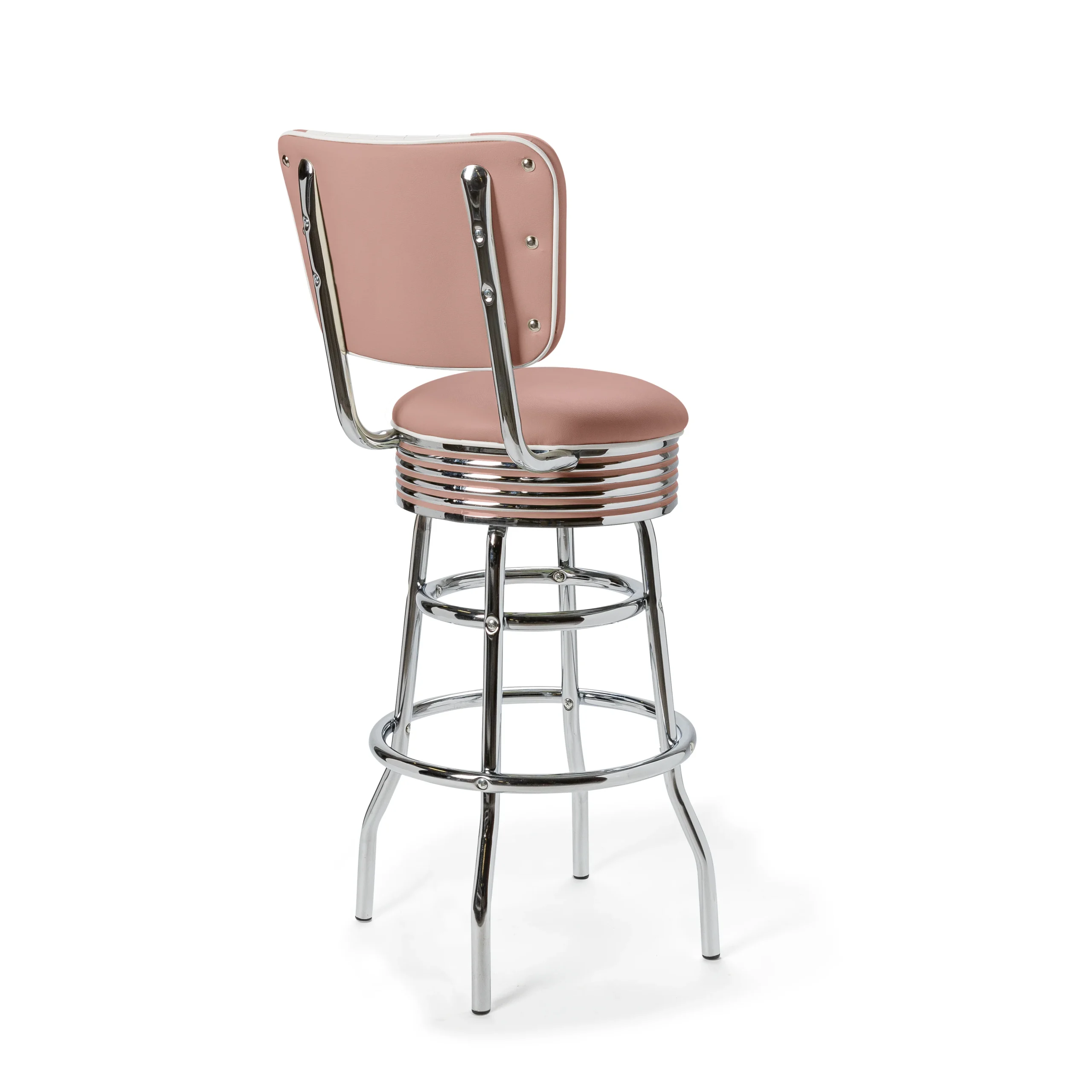 tabouret de diner américain bi colore 50's avec cadre chromé (8 coloris disponibles) fixe au sol (copie)