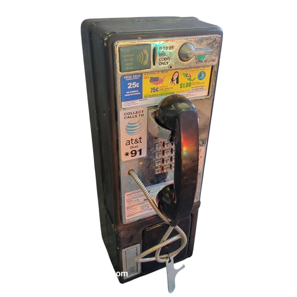 téléphone payphone américain de rue avec monnayeur et stickers origine californie