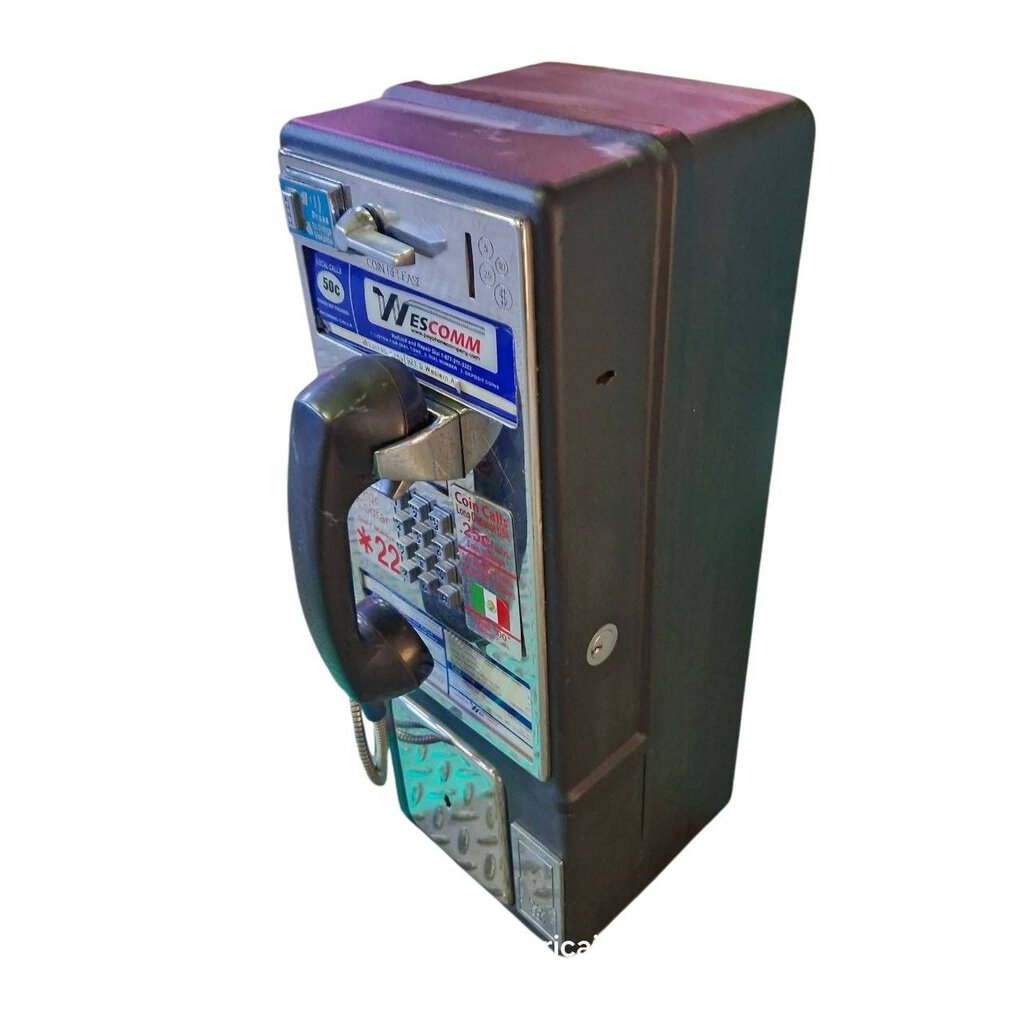 téléphone payphone américain de rue avec monnayeur et stickers wescomm