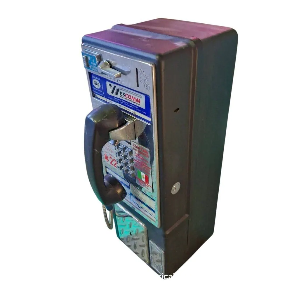téléphone payphone américain de rue avec monnayeur et stickers wescomm