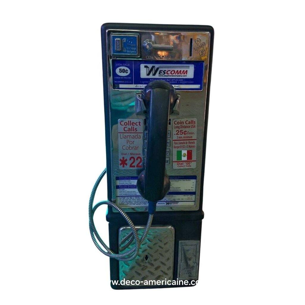 téléphone payphone américain de rue avec monnayeur et stickers wescomm