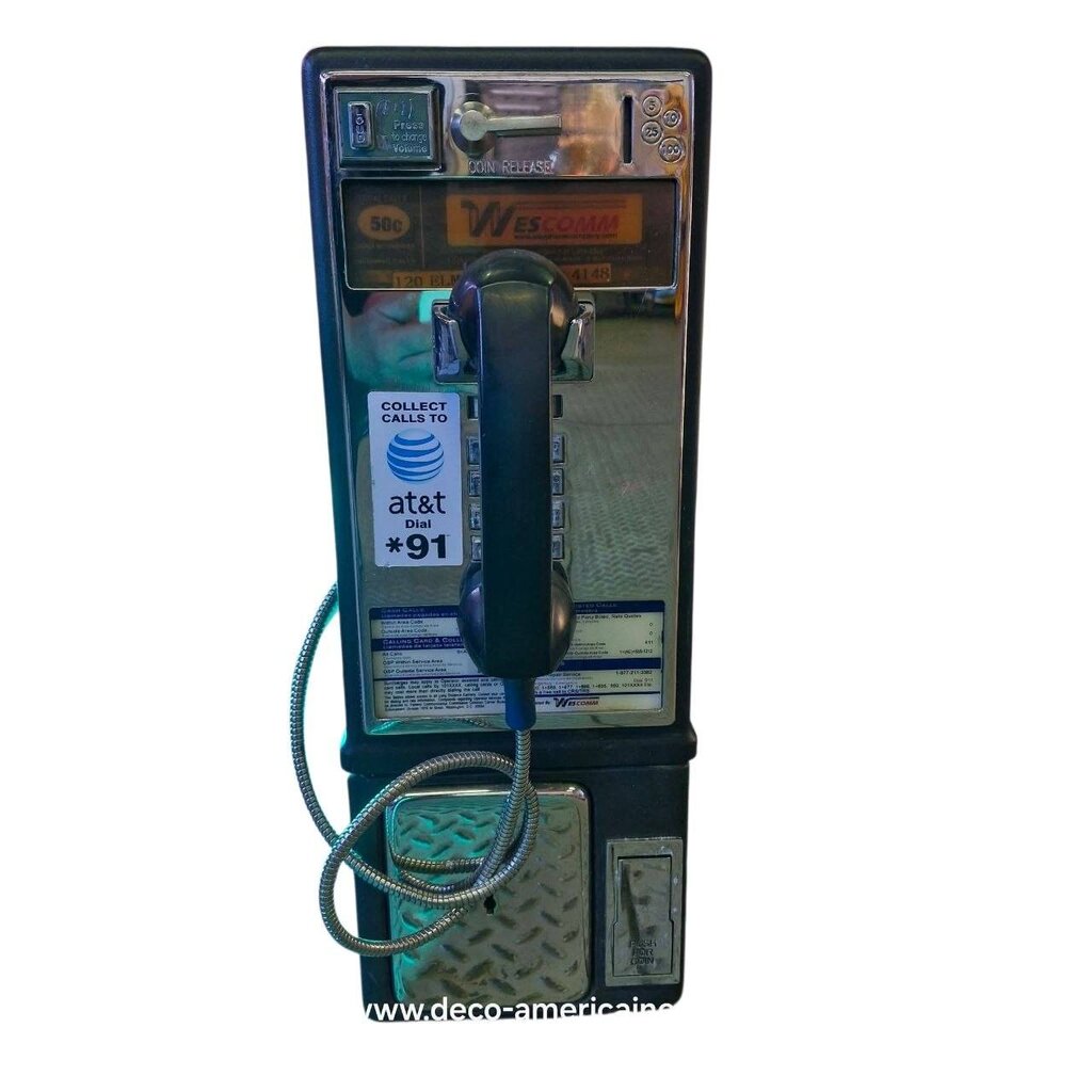 téléphone payphone américain de rue avec monnayeur et stickers wescomm