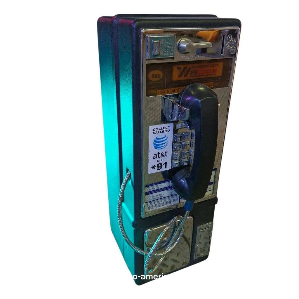 téléphone payphone américain de rue avec monnayeur et stickers wescomm