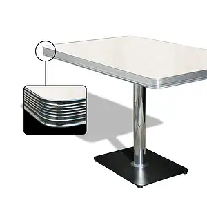 coin repas avec 2 banquettes de diner américain bi colore vintage et 1 table de 120cm