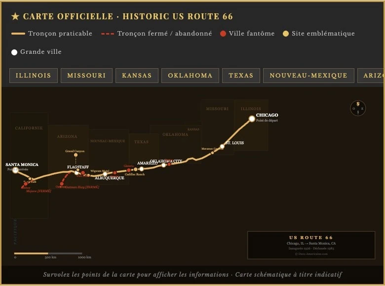 carte officielle historic us route 66