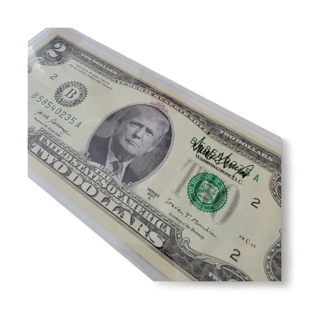 président trump authentique billet de $2 avec visuel du 45ème et 47ème président des etats unis d'amérique