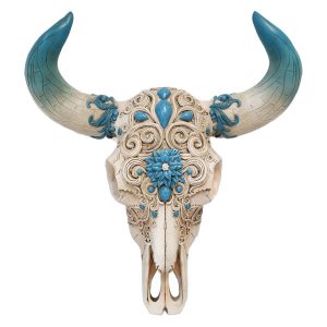 crâne de vache southwest style ciselé et coloré (repro en résine), 30cm