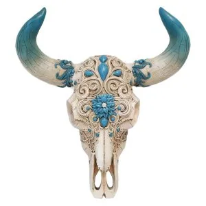crâne de vache southwest style ciselé et coloré (repro en résine), 30cm crâne de vache southwest style ciselé et coloré (repro en résine), 30cm