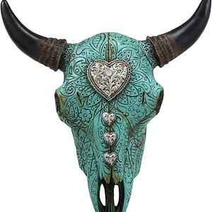 crâne southwest style turquoise et coeurs (repro en résine), 26cm crâne southwest style turquoise et coeurs (repro en résine), 26cm