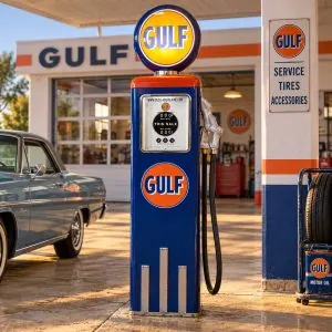 nostalgic gulf station showcase