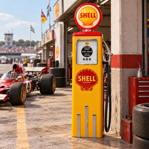 vintage shell pump in the racing paddock